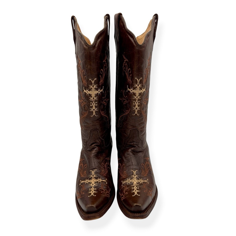Circle G by Corral Boots L5039 Brown Leather Cross Embroidered Cowboy Women's 9M - Picture 4 of 14